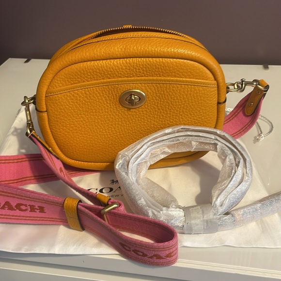 Coach Yellow Crossbody Bag with Pink Strap - Picture 2 of 5